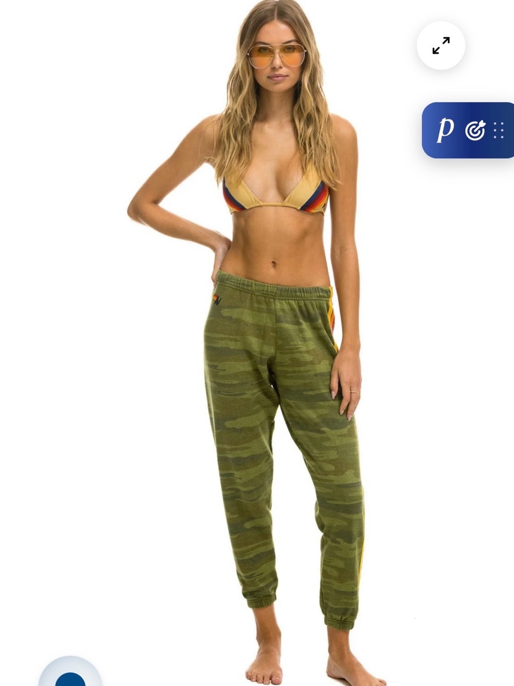 Aviator Nation Olive Camo Track Pants with Rainbow Side Stripes - Picture 2 of 7